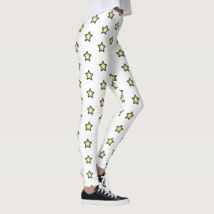 Legging Padrão de Estrela Amarela Minimalista Repetição Ge