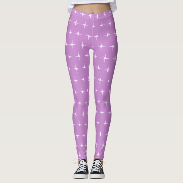 Legging Padrão de Estrela Branca no Violeta (Frente)