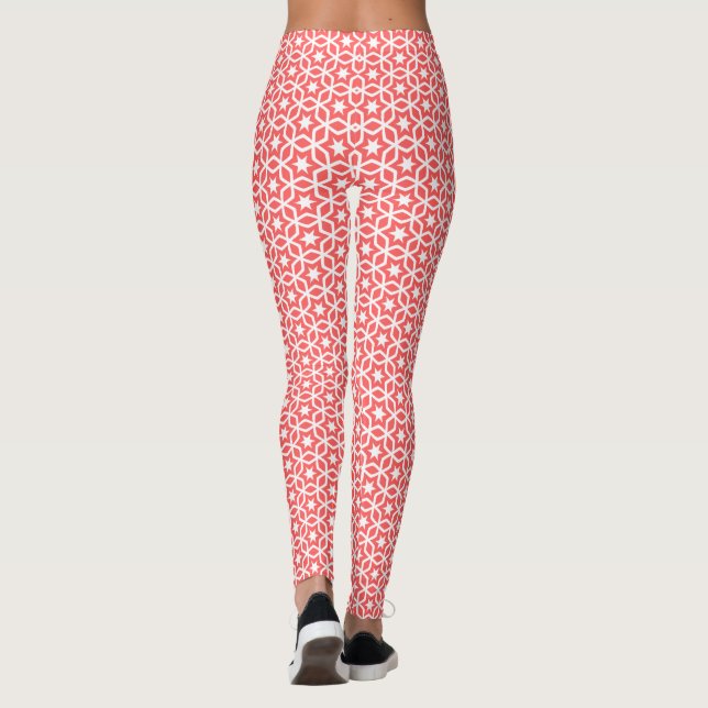 Legging Padrão de Estrela de Lata Branca e Coral (Verso)