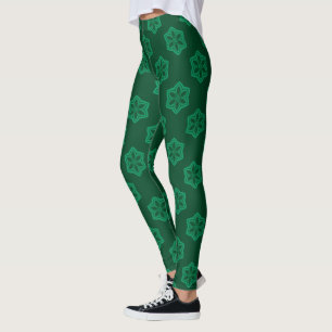 Legging Padrão de Estrela de Neve Verde