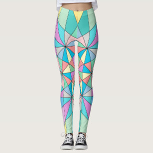 Legging Padrão de Estrela de Triângulo Mosaico Pastel Retr