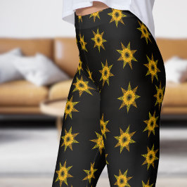 Legging Padrão de estrela Dourada e preto brilhante