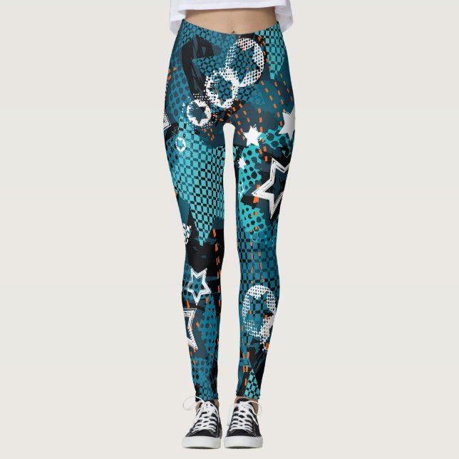 Legging Padrão de estrela Grunge, design infantis brincalh (Frente)