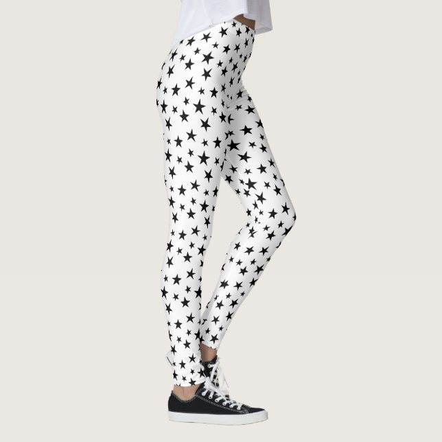 Legging Padrão de Estrela Preto e Branco (Direita)