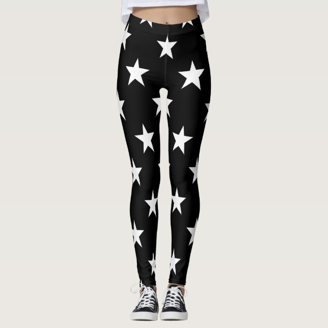 Legging Padrão de Estrela Preto e Branco Simples Moderno E (Frente)
