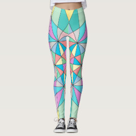 Legging Padrão de Estrela Triangular Mosaico Pastel Retro