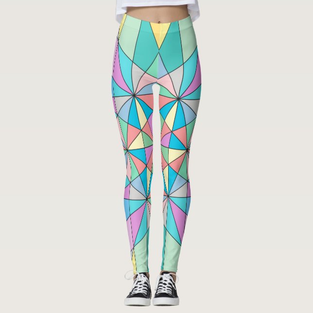 Legging Padrão de Estrela Triangular Mosaico Pastel Retro  (Frente)