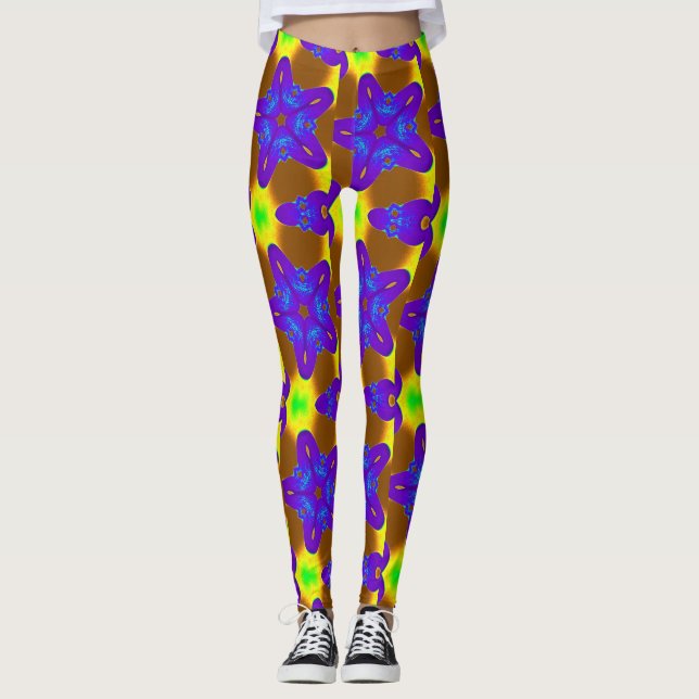 Legging padrão de estrelas azul/púrpura profundas (Frente)