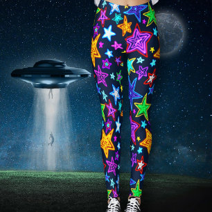 Legging Padrão de Estrelas Brilhantes Azul Escuro