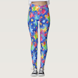 Legging Padrão de Estrelas Coloridas de Magia da Moda