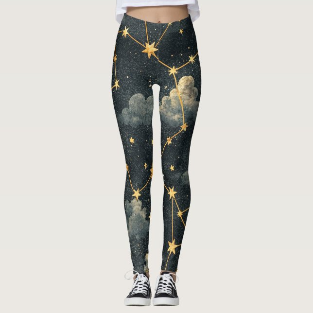 Legging Padrão de Estrelas da Constelação Celeste (1) (Frente)