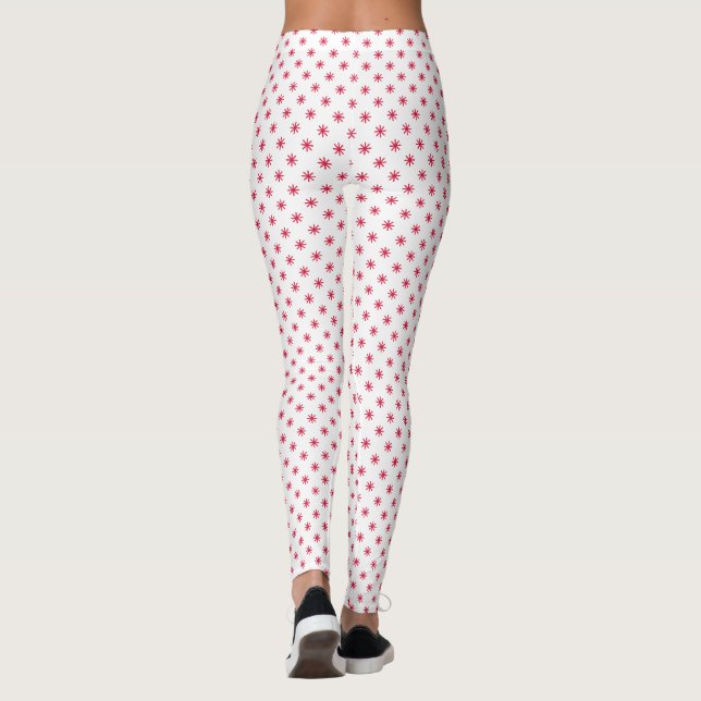 Legging Padrão de Estrelas de Natal Branco e Vermelho Long (Verso)