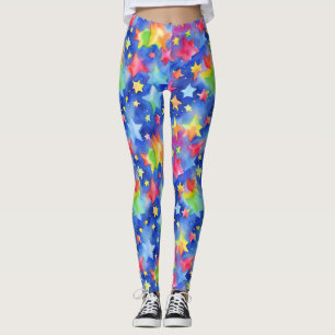 Legging Padrão de Estrelas do Arco-Íris Coloridas Trendy