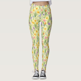 Legging Padrão de Explosão de Flores da Primavera