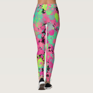 Legging Padrão de Explosão de Manchas Rosa e Verde Férias