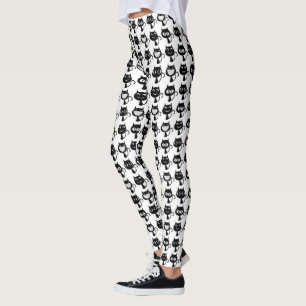 Legging Padrão de Expressões de Gato Preto Cinto