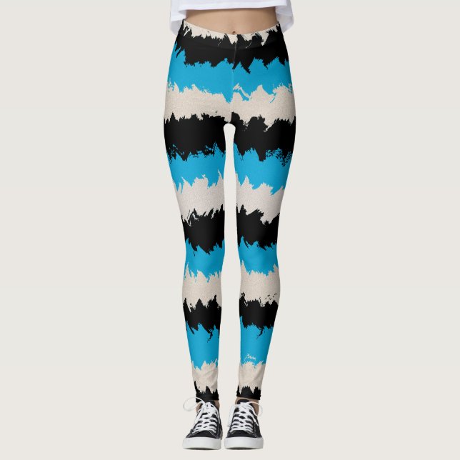 Legging Padrão de faixa de Abstrato azul preto (Frente)