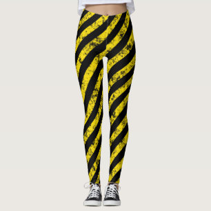 Legging Padrão de Faixa de Fita de Rigidez Amarela Preta