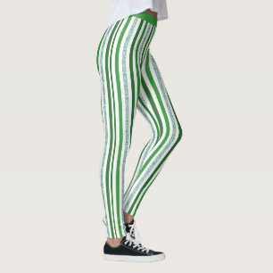Legging Padrão de Faixa de Glitter Silver Verde na moda Yo