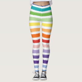 Legging Padrão de Faixa de Pincel de Aquarela Arco-íris