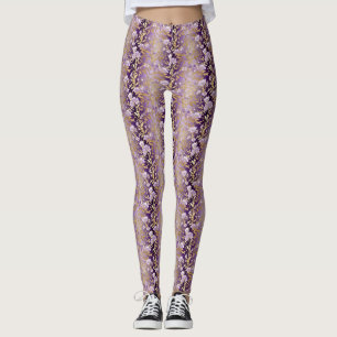 Legging Padrão de Faixa Floral Roxo