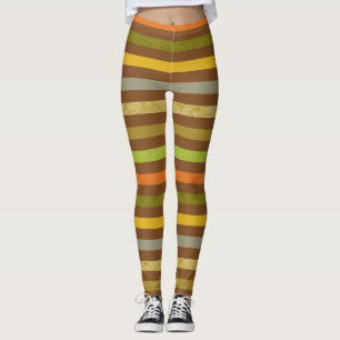 Legging Padrão de Faixa Marrom e Verde do meio século