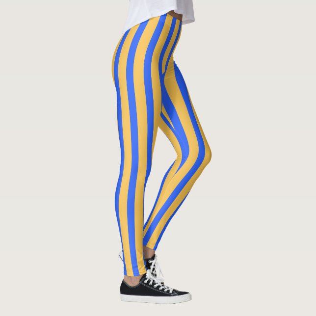 Legging Padrão de Faixa Vertical Dourada e Azul Negrito (Direita)