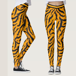 Legging Padrão de faixas de tigre a preto e laranja