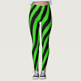 Legging Padrão de faixas diagonais verdes e pretas