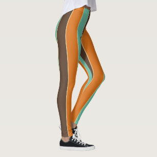 Legging Padrão de faixas verdes, pretas e laranja