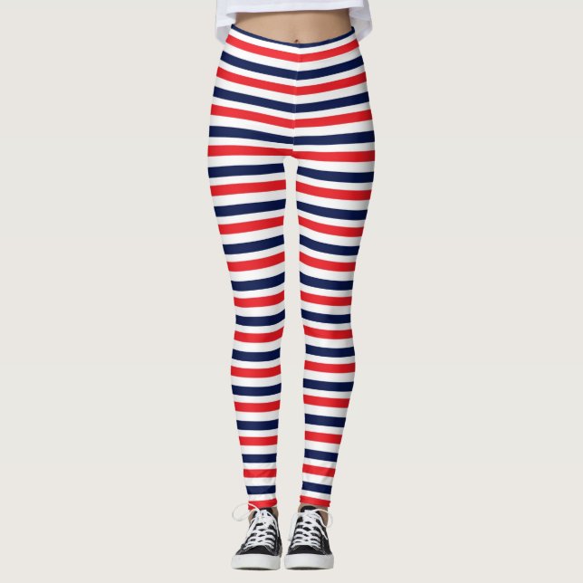 Legging Padrão de faixas vermelhas, azuis e brancas (Frente)