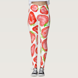 Legging Padrão de fatias de morango de aquarela
