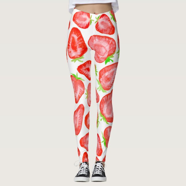Legging Padrão de fatias de morango de aquarela (Frente)