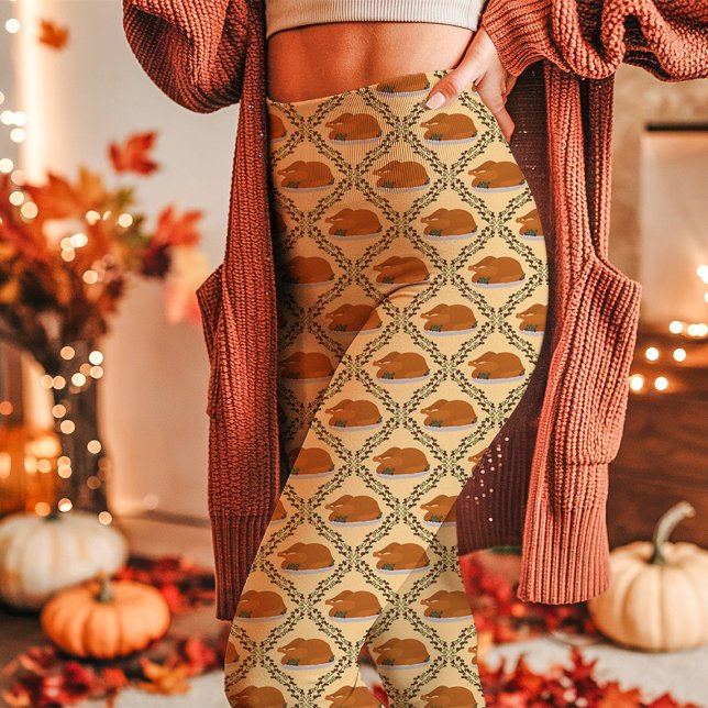 Legging Padrão de Feriado de Ação de Graças de Peru Amarel (Criador carregado)