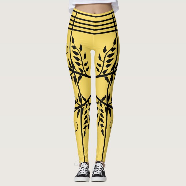 Legging Padrão De Fern Preto Aspen Dourado Atletic Futurís (Frente)