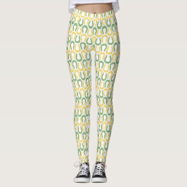 Legging Padrão de ferradura amarela verde e Ouro