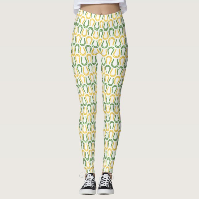 Legging Padrão de ferradura amarela verde e Ouro (Frente)