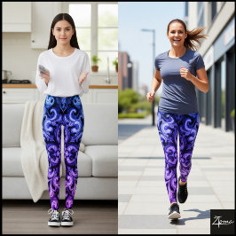 Legging Padrão de Filigrana Ornamental Azul Roxo Ombre