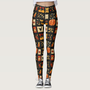 Legging Padrão de Filtro de Arte Folk do outono Patchwor