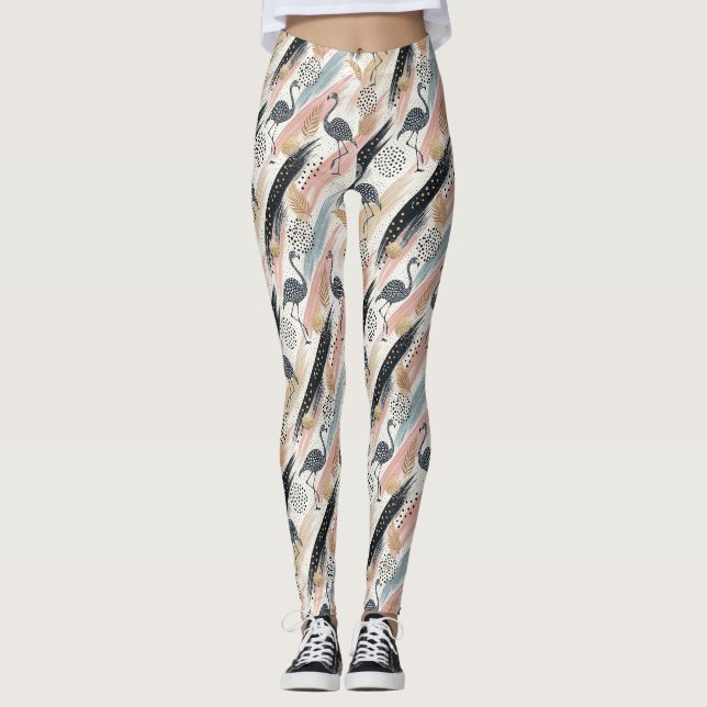 Legging Padrão de Flamingo e Brushbrato estilizado (Frente)