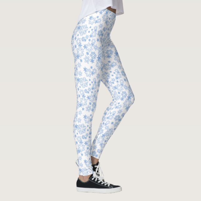 Legging Padrão de Floco de Neve de Inverno Azul Claro (Direita)