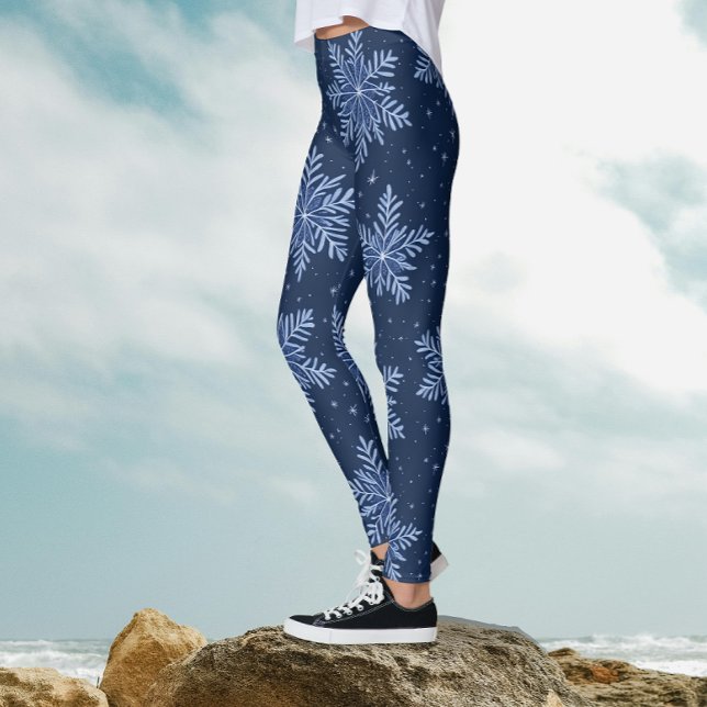 Legging Padrão de floco de neve de inverno azul escuro da  (Criador carregado)