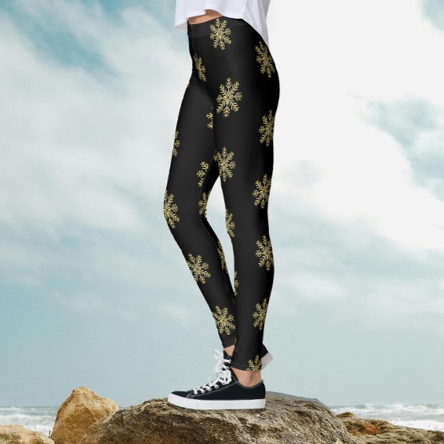 Legging Padrão De Floco De Neve De na moda Preto E Dourado (Criador carregado)