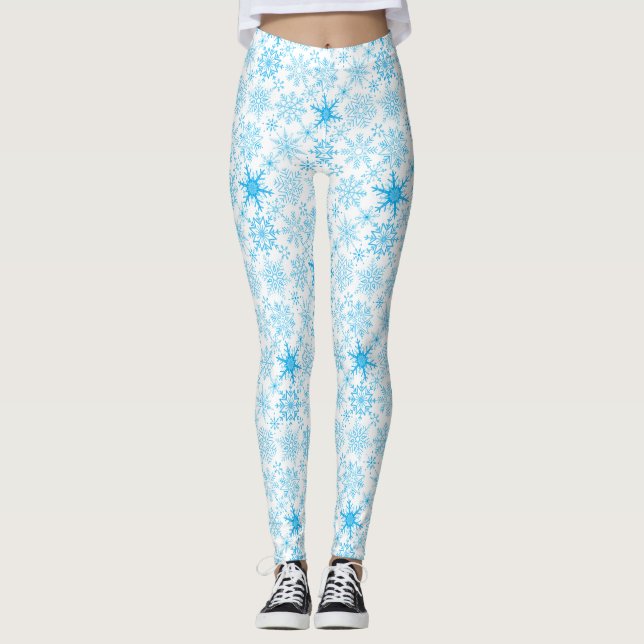 Legging Padrão de flocos de neve azul (Frente)