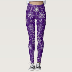 Legging Padrão de flocos de neve branco. D Purple BG