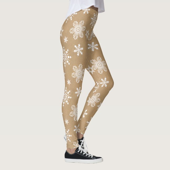 Legging Padrão de flocos de neve brancos do Kraft Paper ID (Direita)