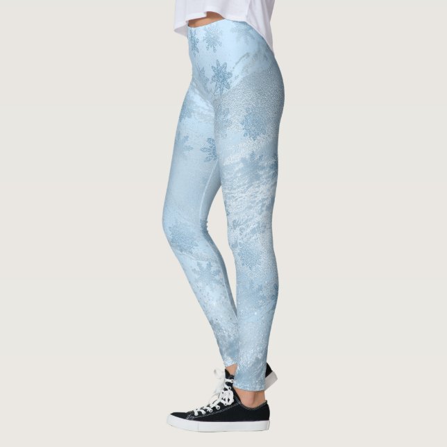 Legging Padrão de flocos de neve com brilho azul Elegante (Esquerda)
