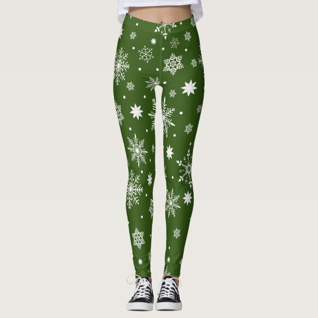 Legging Padrão de Flocos de Neve com Tendência Curta (Frente)