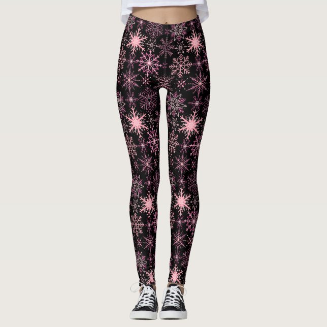 Legging Padrão de flocos de neve Cor-de-rosa BG (Frente)