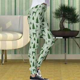 Legging Padrão de Flocos de Neve de Rena de Natal de Inver
